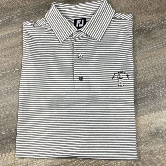 FootJoy FJ Polo Shirt Mens Large Light Gray Striped Performance Golf Shirt - Picture 1 of 13